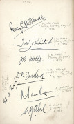 AN ENGLISH AUTOGRAPH BOOK c1914-30 autograph book containing the pen signatures English County and Test Match cricketers who appeared in Tests between 1908 and 1930. The collection was assembled by C.M.Pardy, who went on to become an Alderman of the City