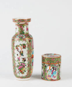 A Cantonese ovoid vase and a canister and cover, circa 1900
