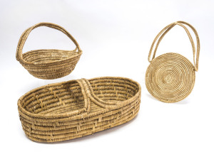 Three woven baskets, Lake Alexandrina region, South Australia; Hopkins River region, Victoria, early 20th century