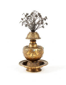 A Tibeto-Chinese gilt bronze and jewelled ritual vessel