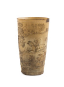 An engraved horn cup with fox hunting scene, English, early 19th century