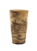 An engraved horn cup with fox hunting scene, English, early 19th century - 2
