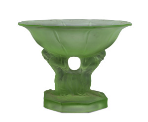 An Art Deco frosted uranium glass comport, circa 1930