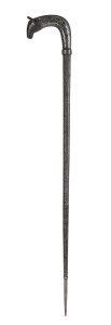 A bidriware walking stick with antelope handle, North India, 19th century