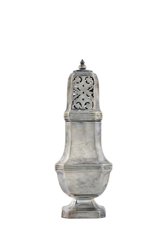 A silver sugar caster, marks illegible, 19th century