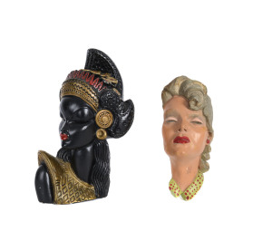 Two Art Deco female busts, painted plaster, circa 1930