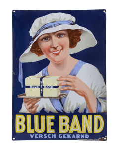  "BLUE BRAND MARGARINE" Convex tin and enamel sign, early 20th century