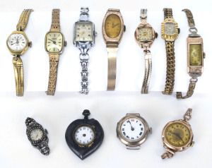 Group of 11 vintage ladies watches including 4 with 9ct gold cases