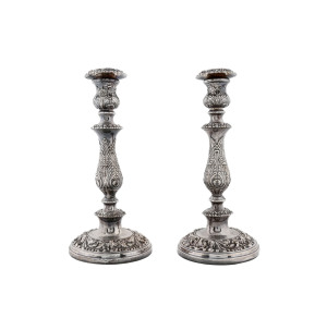 A pair of silver plated candlesticks, English, late 19th century