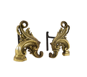 A pair of andirons (fire dogs), gilt metal, French, 19th century