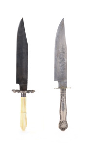 Two hunting knives with sterling silver and ivory mounts