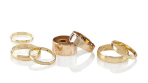 Group of seven 9ct gold wedding rings