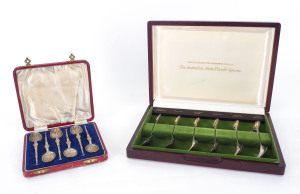 Royal Horticultural Society Of Australia "The Australian State Flowers Spoons" box set of six sterling silver spoons in mint condition, together with a boxed set of six sterling silver "Coronation or Anointing Spoons", 20th century