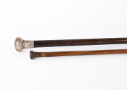 A silver topped walking stick and a swagger stick, 19th/20th century