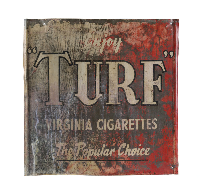 "TURF VIRGINIA CIGARETTES" tin advertising sign, early 20th century