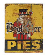 "BEEFEATER PIES" double sided enamel and tin sign together with a "COUNTRY STYLE BREAD" tin sign, 20th century - 2