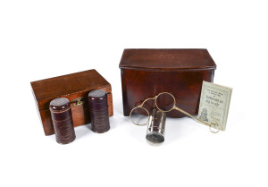 Two timber boxes, lorgnette, 3 William's Shaving Stick cases, and Curfew Bell miniature booklet, 19th and 20th century 