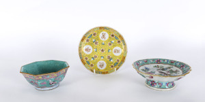 Three assorted Chinese polychrome porcelain dishes, Guangxu period 