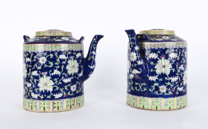 A pair of large Chinese porcelain teapots, unmarked, 20th century