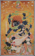 A Tibetan thangka painting on silk of a warrior, early 20th century