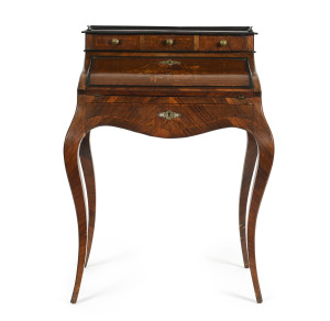 A French bureau de dame ladies desk, kingwood with marquetry inlay, late 19th century