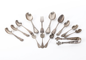 Group of sterling silver and continental silver flat ware, mostly 19th century