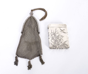 A sterling silver card case and a mesh purse, 19th century