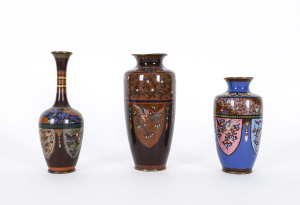 Three cloisonne vases, Chinese and Japanese, the largest marked ANDO,19th/20th century