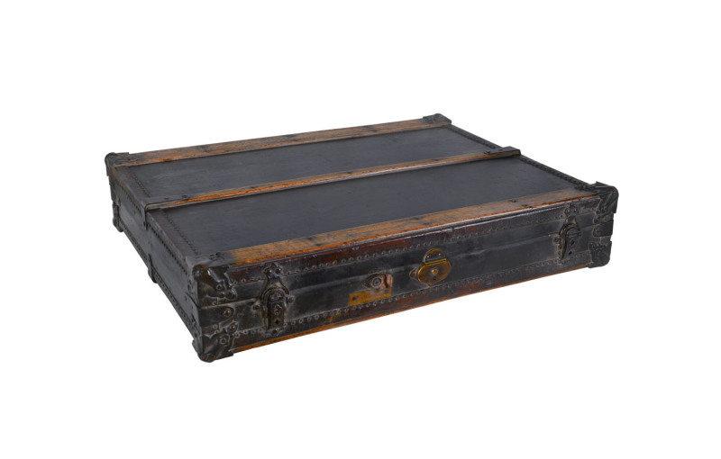 An antique artist's traveling case, leather and timber with metal fittings, American, 19th century