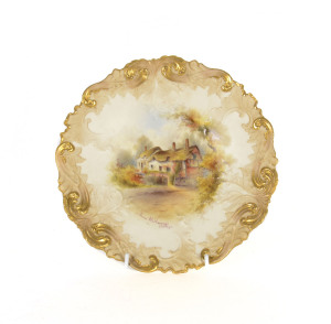 Grainger's & Co. Worcester porcelain plate titled "Anne Hathaway's Cottage", late 19th century