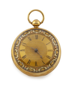 An English 18ct gold cased fusee pocket watch, 19th century, engraved gold dial with three coloured gold border and Roman numerals, movement engraved "Rich. Leverstone, London, No.962"
