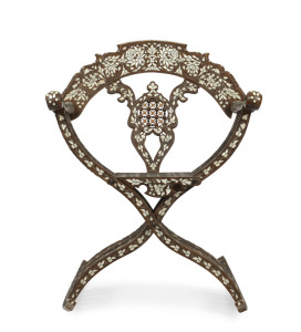 Anglo-Indian rocking chair, hardwood, silver and mother of pearl inlay, 19th century