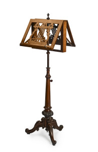 A music stand, carved rosewood and mahogany, English, 19th century