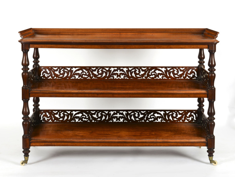 A dumbwaiter/servery, carved mahogany, English, circa 1845