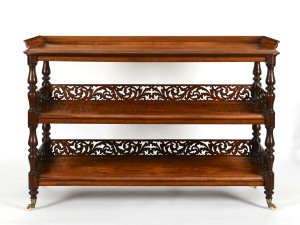 A dumbwaiter/servery, carved mahogany, English, circa 1845