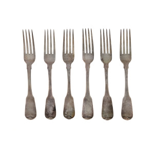 Set of 6 Irish sterling silver dinner forks, Dublin, circa 1797, makers mark illegible