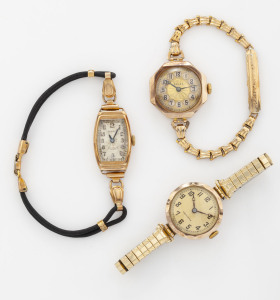 Two 9ct gold cased vintage ROLEX ladies wristwatches and a 9ct gold UNICORN (Rolex) ladies watch, early 20th century