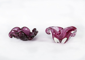 Two cranberry Murano glass bowls, Italian, mid 20th century