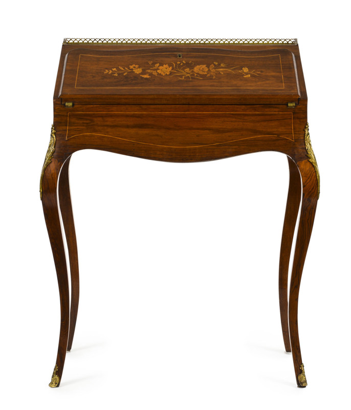 A French ladies desk, marquetry inlaid kingwood with ormolu mounts, 19th century