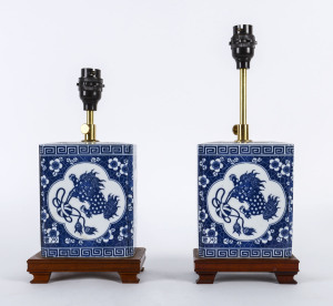 A pair of Chinese blue and white porcelain table lamp bases, 20th century