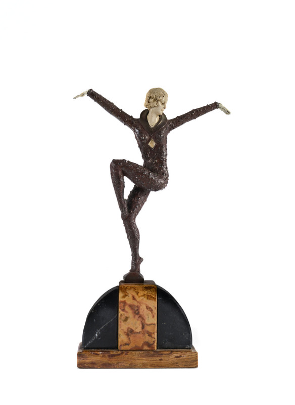 A French art deco bronze and ivorine dancing figure, circa 1930