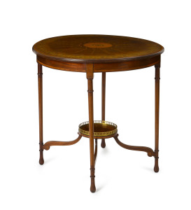 A stunning Sheraton revival centre table with marquetry inlaid top, late 19th century