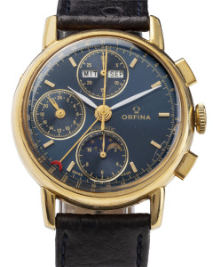 ORFINA Chronograph calendar moon phase 18ct yellow gold gent's wristwatch, in original box.