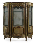 A reproduction French style vitrine, carved and painted timber, 20th century