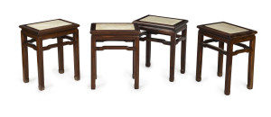 Set of four Chinese side tables, hardwood and marble, 20th century