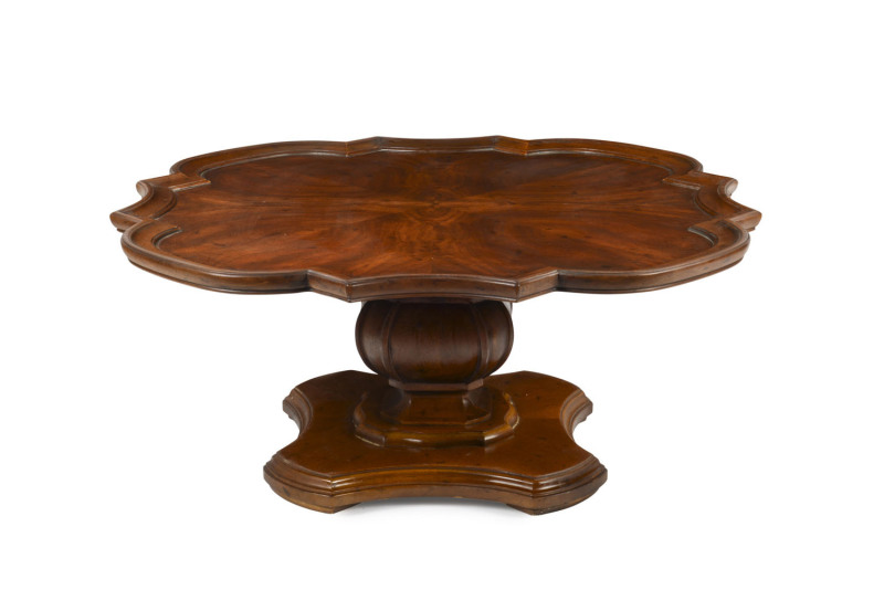 An American coffee table, pedestal base with shaped top, walnut, 20th century