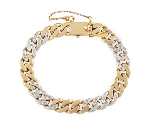 A curb link bracelet, 18ct two-tone yellow and white gold, pave set with brilliant cut diamonds