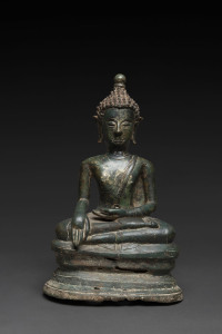 Laotian seated Buddha statue, gilt bronze, 15/16th century