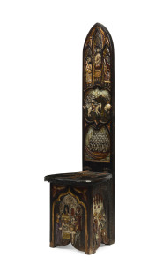 A Spanish polychrome Medieval style hall chair, 20th century