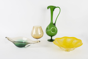 Italian Murano glass ewer, goblet and two fruit bowls, mid 20th century